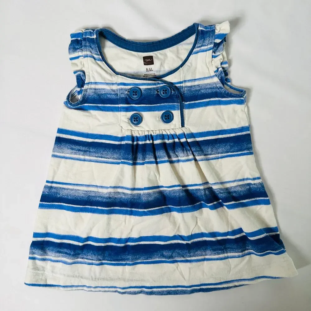 Tea Collection Blue & White Striped Shirt Dress Sz 6-12 mo